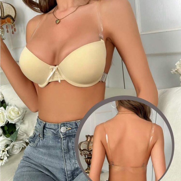 Women's Nude Colored Strapless Invisible Bra With Transparent Shoulder Straps - Picture 3 of 7